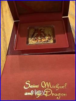 2015 Silver ST. MICHAEL & THE DRAGON? Colorized 1 Oz Square Coin? WithCOA JVP