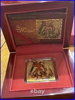 2015 Silver ST. MICHAEL & THE DRAGON? Colorized 1 Oz Square Coin? WithCOA JVP