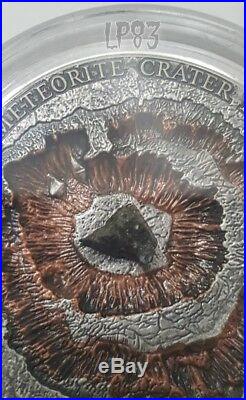 2016 1 Oz Silver POPIGAI CRATER Meteorite, Antique Coin WITH Real Meteorite Rock