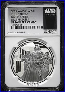 2016 NGC PF-70 ULTRA CAMEO SILVER PROOF $2 STAR WARS DARTH VADER NIUE 1s RELEASE
