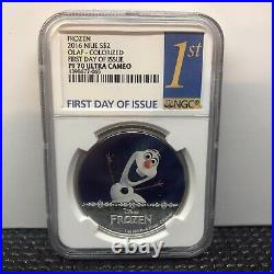 2016 NIUE Disney Frozen OLAF NGC PF70 First Day Of Issue. 1 OZ. Silver Coin