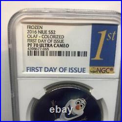 2016 NIUE Disney Frozen OLAF NGC PF70 First Day Of Issue. 1 OZ. Silver Coin