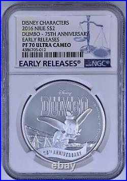 2016 Niue Disney Characters $2 Dumbo 75th Anniversary 1 Oz Silver NGC PF70UCAM