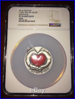 2016 Niue Silver $5 I Give You My Heart PF70 ANTIQUED NGC Coin #004 RARE