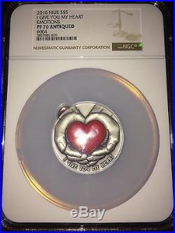 2016 Niue Silver $5 I Give You My Heart PF70 ANTIQUED NGC Coin #004 RARE