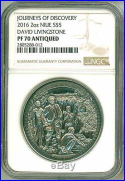 2016 Niue Silver $5 Journeys of Discovery Livingstone PF70 ANTIQUED NGC Coin