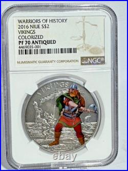 2016 Niue Warriors of History Vikings Colorized $2 Coin NGC PF70 Antiqued