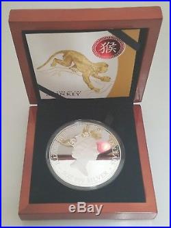 2016 Niue Year of the Monkey Lunar 5 oz Silver $8 Proof Coin with Gold Gilding