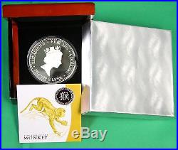 2016 Year of Monkey 5 oz Pure Silver Proof 8 Dollar Niue Coin Box COA