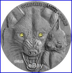 2017 1 Oz Silver WILDLIFE FAMILY WOLF Coin WITH Swarovski