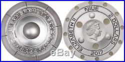 2017 $2 Niue 1.28oz SILVER UFO domed, glow-in-dark coin -Roswell incident