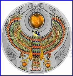 2017 2 Oz Silver FALCON OF TUTANKHAMUN Horus Amber Coin 2$ NIUE