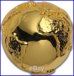 2017 2 Oz Silver Niue $2 WORLD DIAMOND FIRST 3D GLOBE SHAPE Coin WITH 24K GOLD