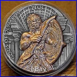 2017 $5 NIUE ZEUS (1st Issue) 2 oz Antique Finish coin with rose gold gilding