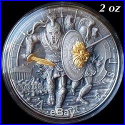 2017 ARES GODS OF WAR 2 Oz Silver Ultra High Relief Coin withBox COA 500 Mintage