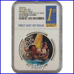 2017 Moana & Maui Niue NGC PF70 First Day Of Issue Proof Silver Coin