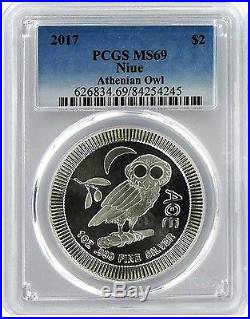 2017 Niue 1oz Silver Owl Of Athena Coin PCGS MS69 Blue Label 20 Pack withCase