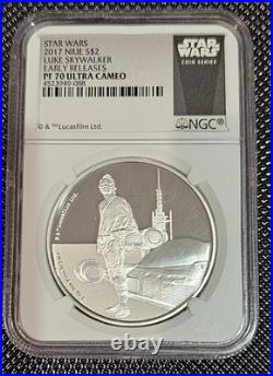 2017 Niue $2 Star Wars Luke Skywalker PF70 NGC Early Releases 1 oz Silver