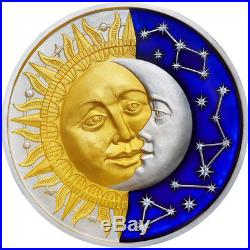 2017 Niue 2 oz Celestial Bodies Sun & Moon Colored & Enameled Silver Proof Coin