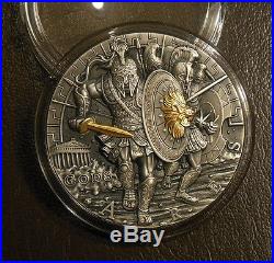 2017 Niue ARES GREEK GOD OF WAR 2 oz UHRelief Silver Coin Antiqued Gold Gilded