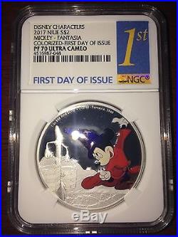 2017 Niue Silver $2 Disney Mickey Mouse Fantasia PF70 UC FDOI NGC Coin