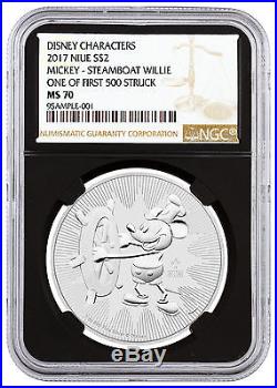 2017 Silver Mickey Mouse Steamboat Willie $2 NGC MS70 First 500 Black SKU45495