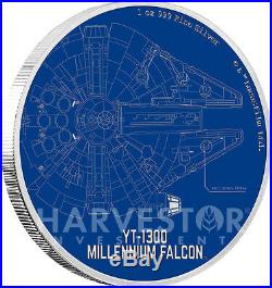 2017 Star Wars Ships Yt-1300 Millennium Falcon 1 Oz. Silver Coin Ogp Coa