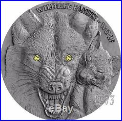 2017 WOLF WILDLIFE FAMILY 1 Oz ULTRA High Relief Silver Coin Swarovski