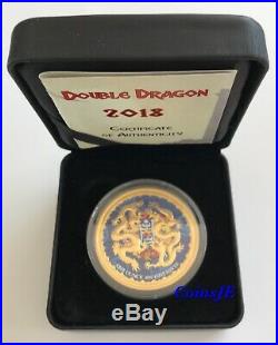 2018 1oz. 999 Double Dragon Niue Colorized and Gold Gilded Silver Coin