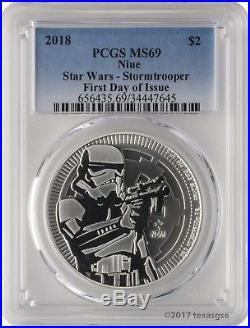 2018 $2 Niue Star Wars Stormtrooper 1oz. 999 Silver Coin PCGS MS69 FD Lot of 5