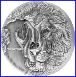 2018 2 Oz Silver Niue $5 ASIATIC LION SKULL, THE BEASTS SKULL High Relief Coin