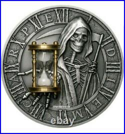 2018 2 Oz Silver Niue $5 Grim Reaper CARPE DIEM Hourglass Coin