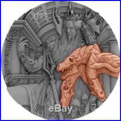 2018 2 Oz Silver Niue $5 HADES, GODS OF OLYMPUS Coin WITH 24K ROSE GOLD GILDED