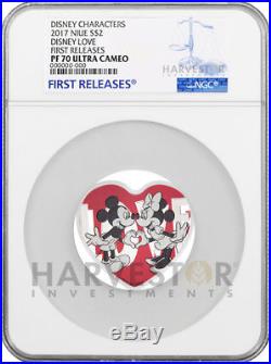 2018 Disney Love Coin Heart Shaped Coin Ngc Pf70 First Releases Ogp & Coa