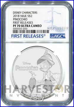 2018 Disney Pinocchio 1 Oz. Silver Coin Ngc Pf70 First Releases With Ogp & Coa