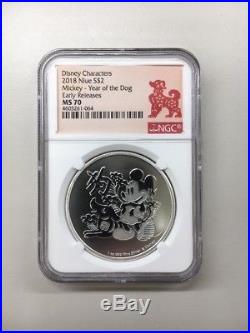 2018 NGC MS70 Niue Disney Mickey Mouse 1oz. 999 Fine Silver Year of the Dog Coin