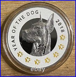 2018 Niue $1.00.999 silver WithPartial Gold Gilding Year of the Dog Only 999 Mint