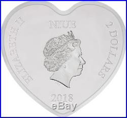 2018 Niue 1 oz Silver $2 Disney Heart-Shaped Love Coin Proof