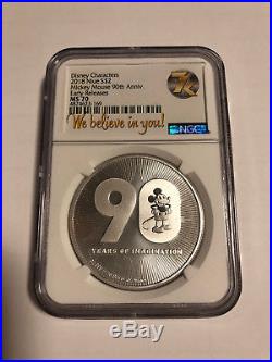 2018 Niue 1 oz Silver Mickey Mouse 90th Anniversary $2 Coin NGC MS70 Rare
