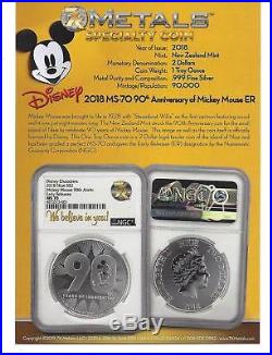 2018 Niue 1 oz Silver Mickey Mouse 90th Anniversary $2 Coin NGC MS70 Rare