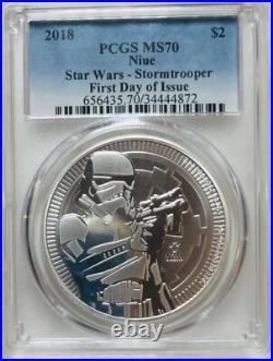 2018 Niue $2 DISNEY Star Wars STORMTROOPER 1 Oz Silver PCGS MS70 FDOI 2018 Niue $2 DISNEY Star Wars STORMTROOPER 1 Oz Silver PCGS MS70 FDOI