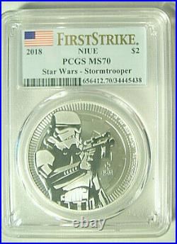 2018 Niue $2 STAR WARS STORMTROOPER PCGS MS 70 FIRST STRIKE FLAG POP ONLY 77