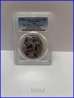2018 Niue $2 Star Wars Stormtrooper 1 Oz Silver Pcgs Ms69 First Day Of Issue