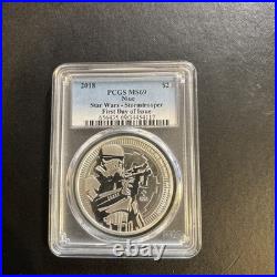 2018 Niue $2 Star Wars Stormtrooper 1 Oz Silver Pcgs Ms69 First Day Of Issue