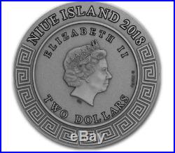 2018 Niue 2 oz Antique Silver Coin God of the Sea Poseidon High Relief