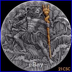 2018 Niue 2 oz Antique Silver God of the Oceans Poseidon High Relief Coin