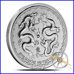 2018 Niue 5 Oz. 999 Fine Silver Double Dragon Pearl of Wisdom $10 Coin Gem BU
