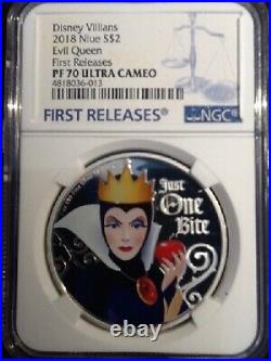 2018 Niue Disney $2 Silver Evil Queen Ultra Cameo First Releases NGC PF70