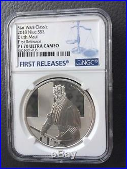 2018 SILVER STAR WARS CLASSIC DARTH MAUL NGC PF70 FIRST RELEASES 12th Coin