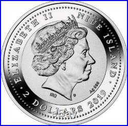 2019 1 Oz Silver Niue $2 MAJESTIC BLUE PEAFOWL Peacock Coin